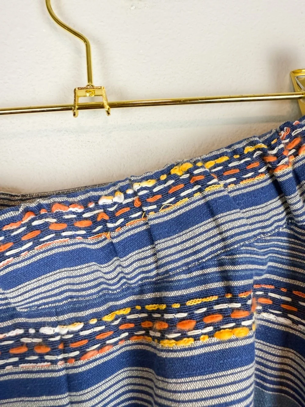 Eva Franco Liv A-Line Blue Striped Embroidered Midi Skirt Southwestern Size 2